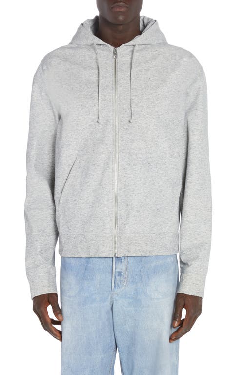 Bottega Veneta Heather Print Leather Zip Hoodie Light Grey Melange at Nordstrom,