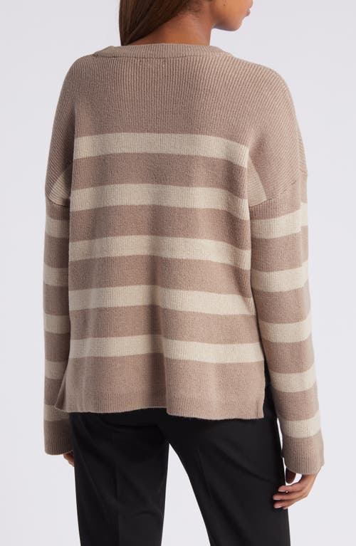 Shop Halogenr Halogen(r) Stripe Crewneck Sweater In Warm Ash Brown