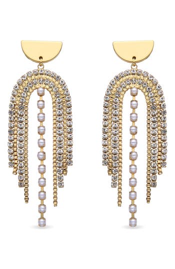 Eye Candy Los Angeles Marie Imitation Pearl & Crystal Fringe Drop Earrings In Gold