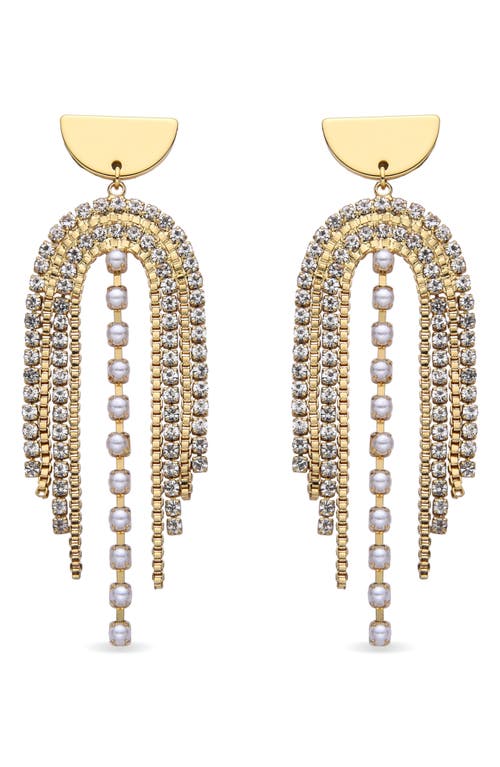 Eye Candy Los Angeles Marie Imitation Pearl & Crystal Fringe Drop Earrings In Gold