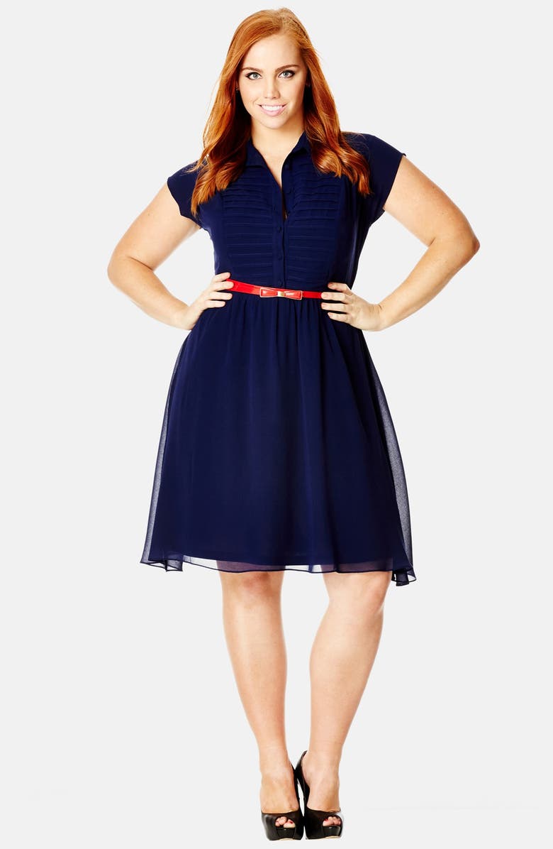 City Chic Pleat Front Belted Shirtdress (Plus Size) | Nordstrom
