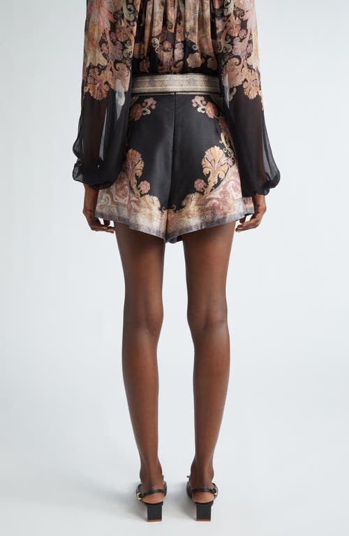 Shop Zimmermann Illustration Tuck Belted Silk & Cotton Shorts In Black Paisley