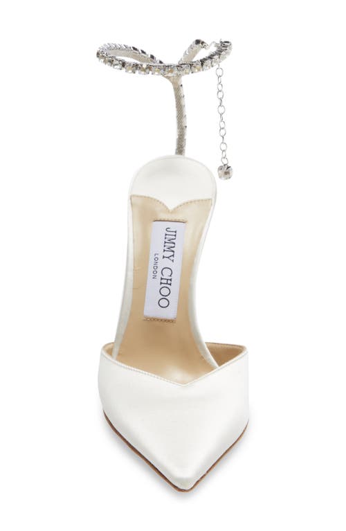 Shop Jimmy Choo Saeda Crystal Ankle Strap Pointed Toe Pump In Ivory/crystal