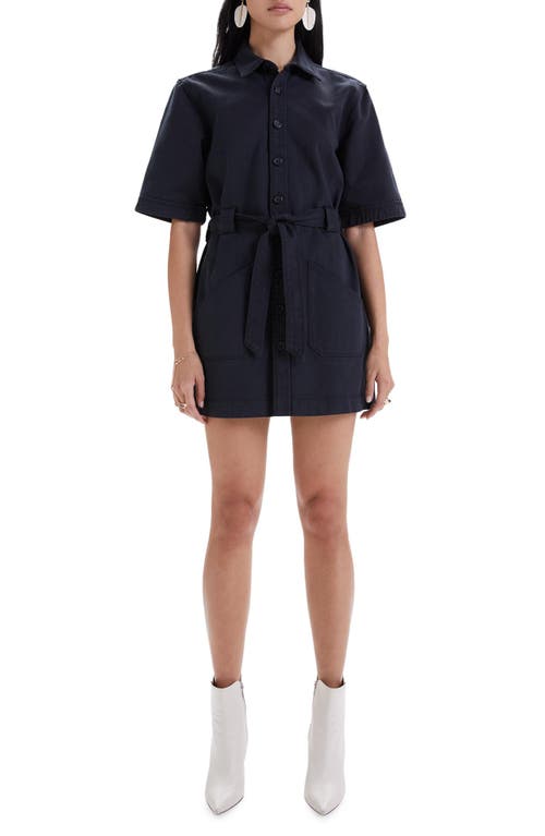MOTHER Elbow Grease Belted Cotton Blend Shirtdress in Fdb-Faded Black
