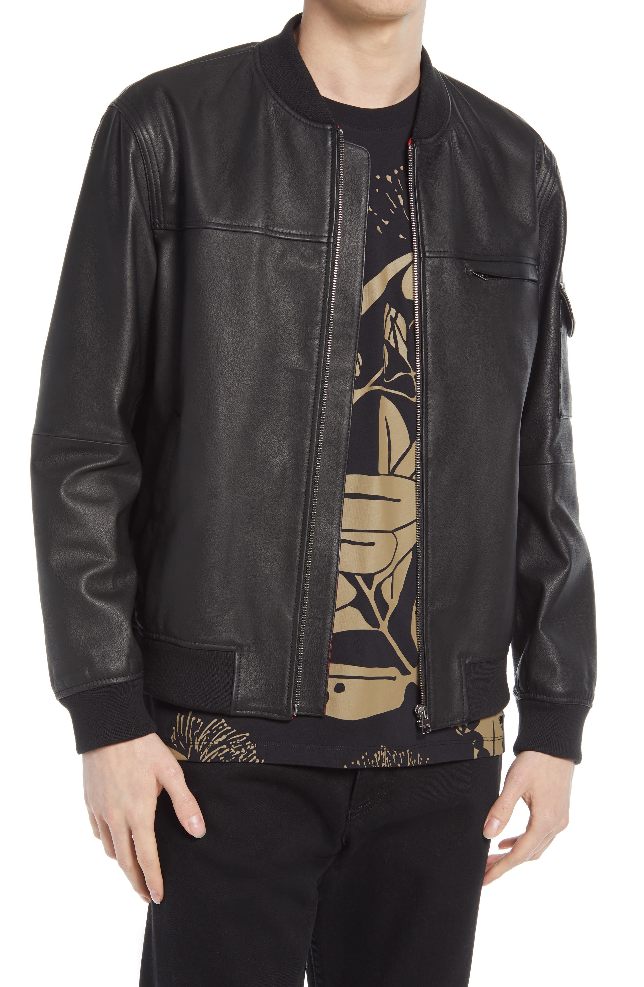 boss leather bomber jacket