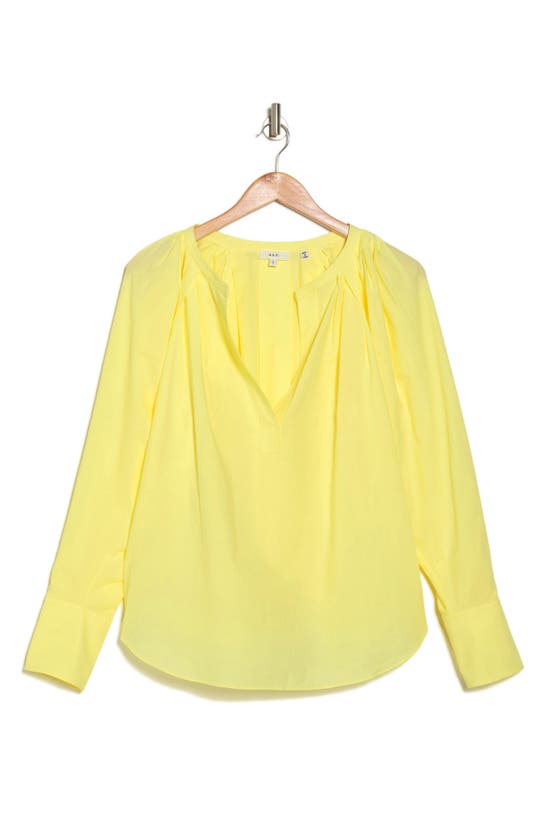 Shop A.l.c . Nomad Split Neck Long Sleeve Cotton Top In Canary