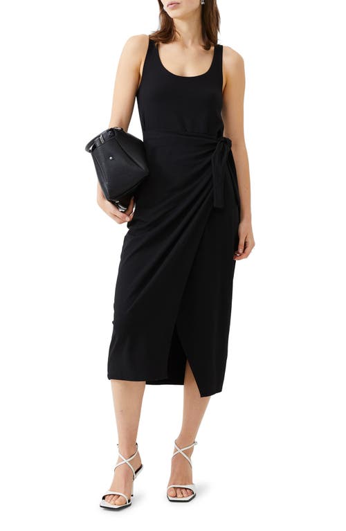 Zena Jersey Faux Wrap Midi Dress in Black