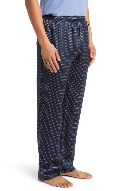 Shop Majestic International Silk Charmeuse Pajama Pants In Navy Dot/navy Piping