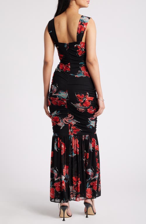 Shop Chelsea28 Ruched Maxi Dress In Black- Red Lyrical Floral