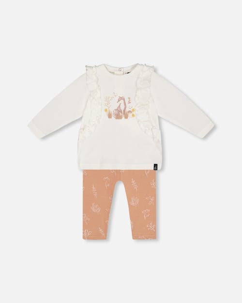 Shop Deux Par Deux Baby Girl's Organic Cotton Top And Printed Leggings Set White And Cinnamon In Printed Tan Flowers