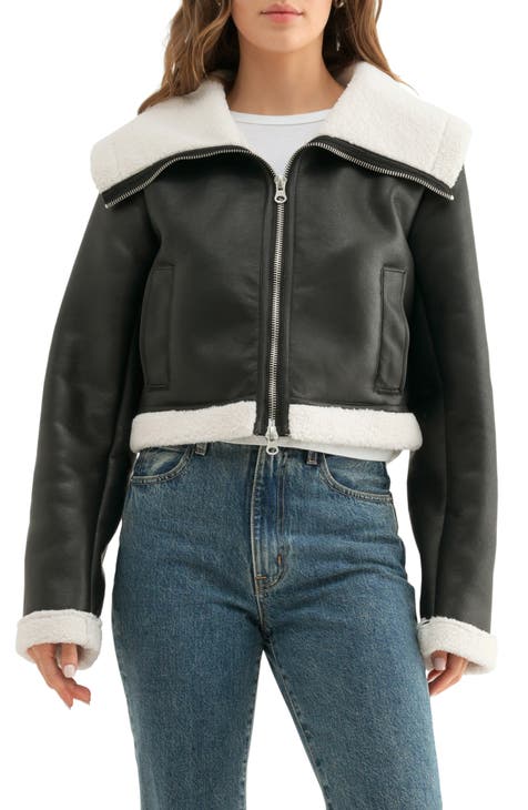 Faux shearling bomber jacket womens best sale