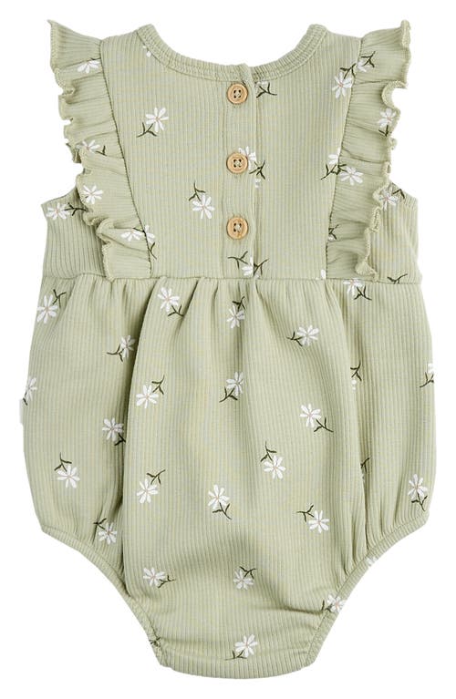 Shop Firsts By Petit Lem Daisy Print Rib Bubble Romper In Light Green