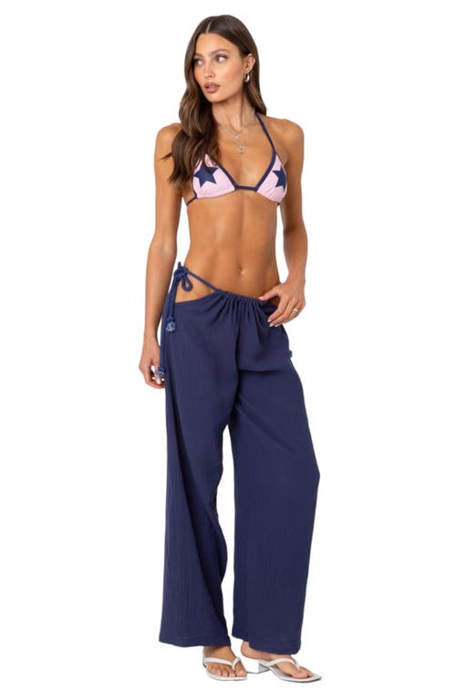 Shop Edikted Leoni Cutout Wide Leg Cotton Gauze Pants In Navy