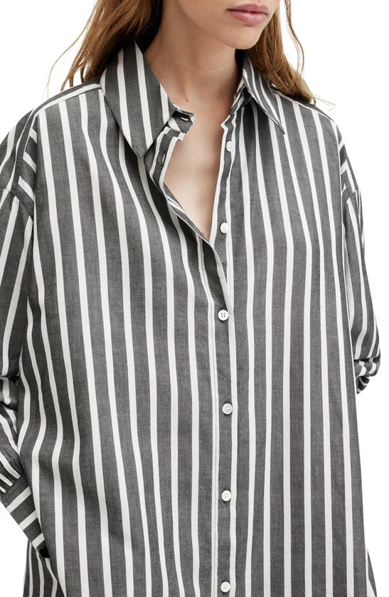 Shop Allsaints Ani Stripe Long Sleeve Shirtdress In Black/ Chalk