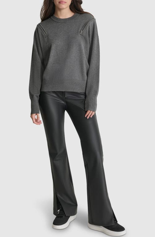 Shop Dkny Zip Shoulder Sweater In Ash Grey