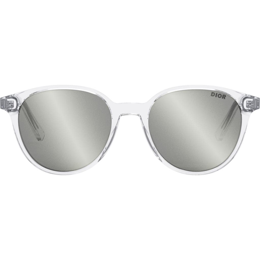 Shop Dior In R1i 53mm Round Sunglasses In Crystal/smoke Mirror