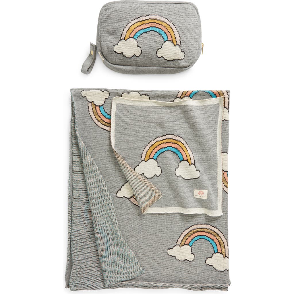 Pink Lemonade Rainbow Organic Cotton Baby Blanket & Travel Pouch Set In Grey