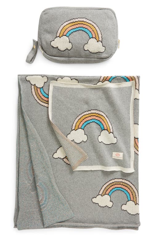 Pink Lemonade Rainbow Organic Cotton Baby Blanket & Travel Pouch Set In Grey