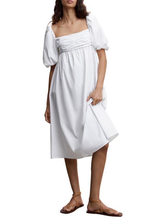 MANGO Puff Sleeve Cotton Poplin Dress in White