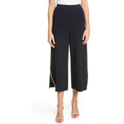 Stella Mccartney Embellished Compact Knit Wide Leg Crop Pants, 48 IT - Blue