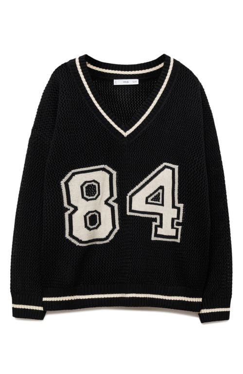 Shop Mango Oversize Varsity Sweater In Black