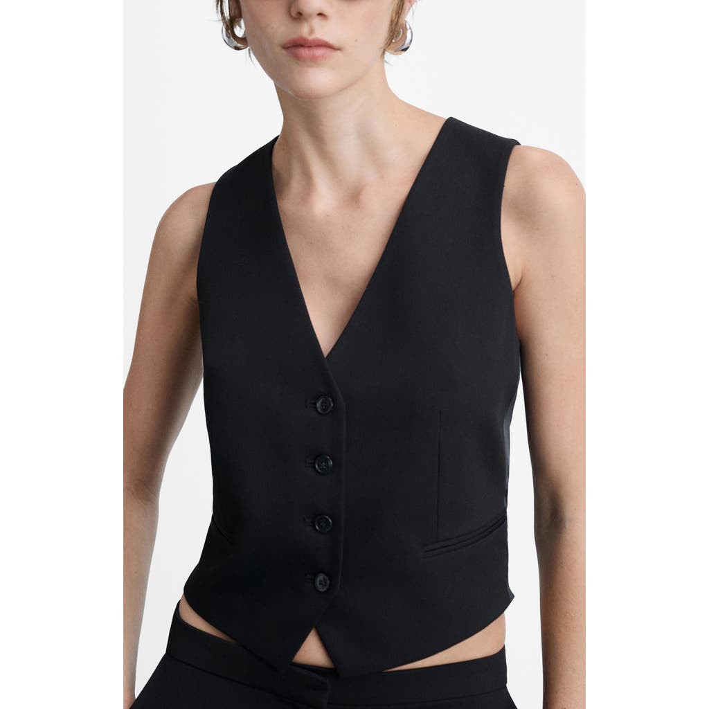 Mango Stretch Satin Contrast Suit Vest In Black