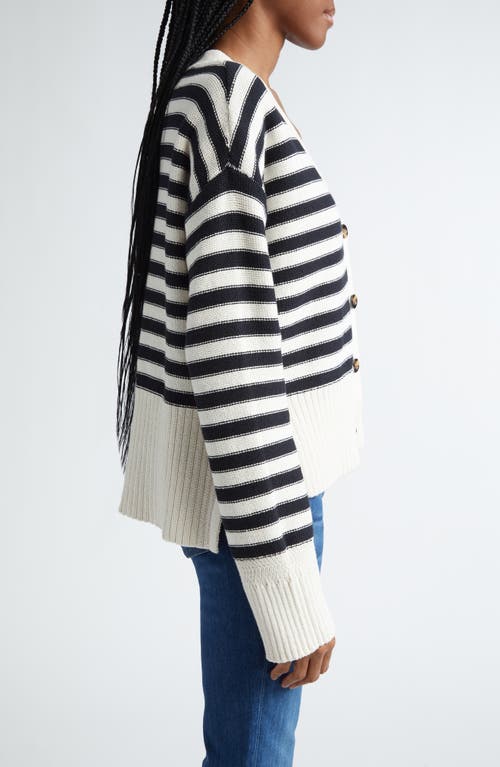 Shop Veronica Beard Saylor Stripe Cotton Cardigan In Off White/black