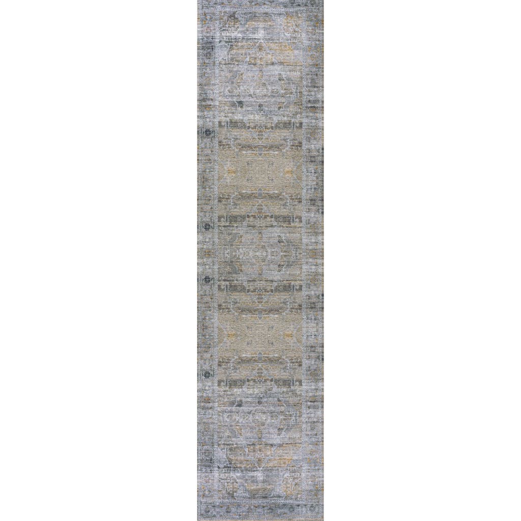 Jonathan Y Alanya Ornate Medallion Machine-washable Area Rug In Gray/mustard
