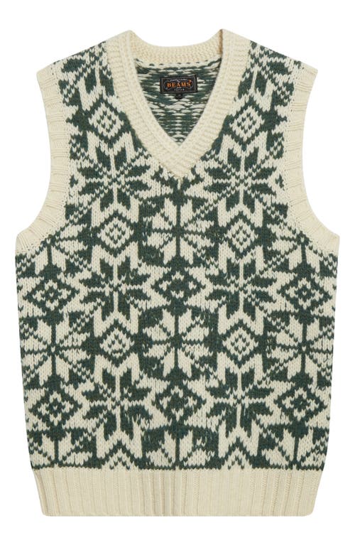 Shop Beams Snow Pattern 3g Wool Sweater Vest In Green 65