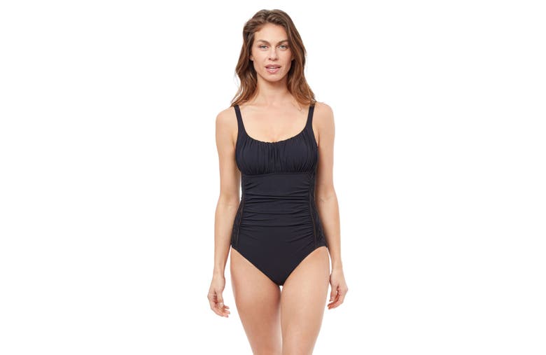 Shop Profile By Gottex Florence Allover Shirring One Piece Swimsuit In Black