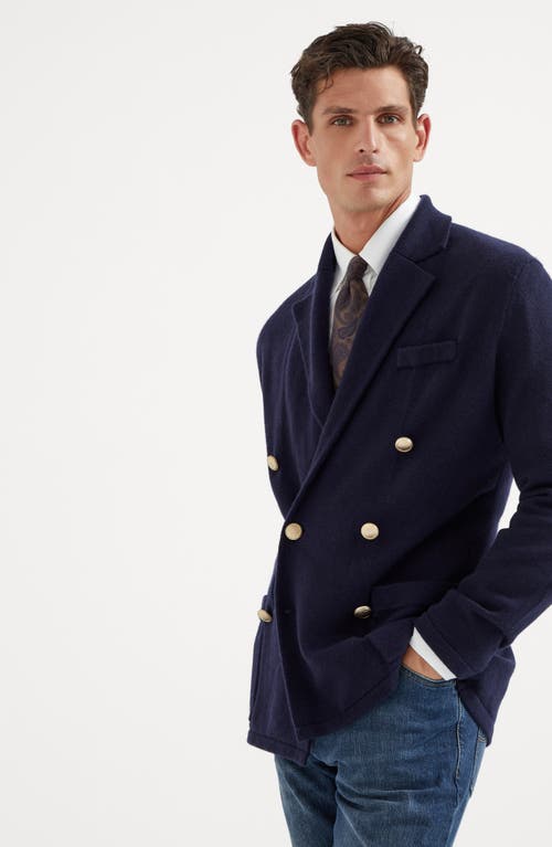 Shop Brunello Cucinelli Cashmere One-and-a-half-breasted Blazer-style Cardigan With Metal Buttons In Navy Blue