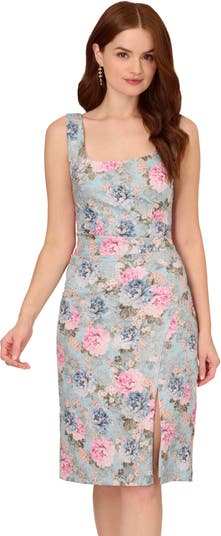 Adrianna Papell Metallic Floral Matelass Sheath Dress Nordstrom