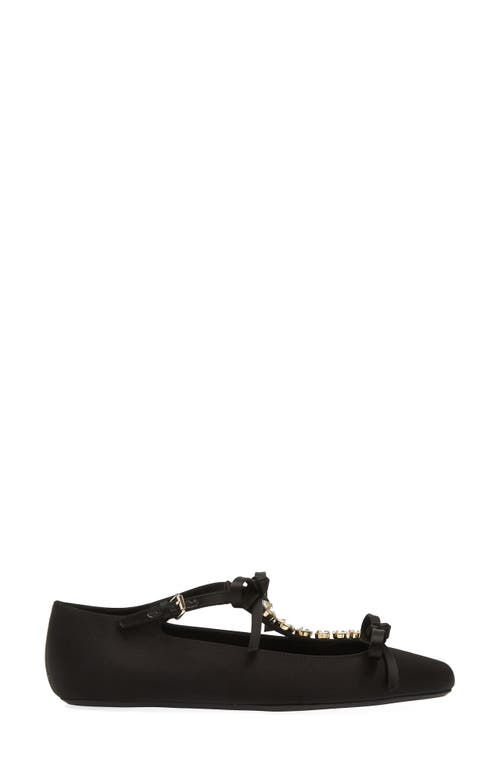 Shop Giambattista Valli Rhinestone T-strap Satin Ballet Flat In Black/crystal 9100