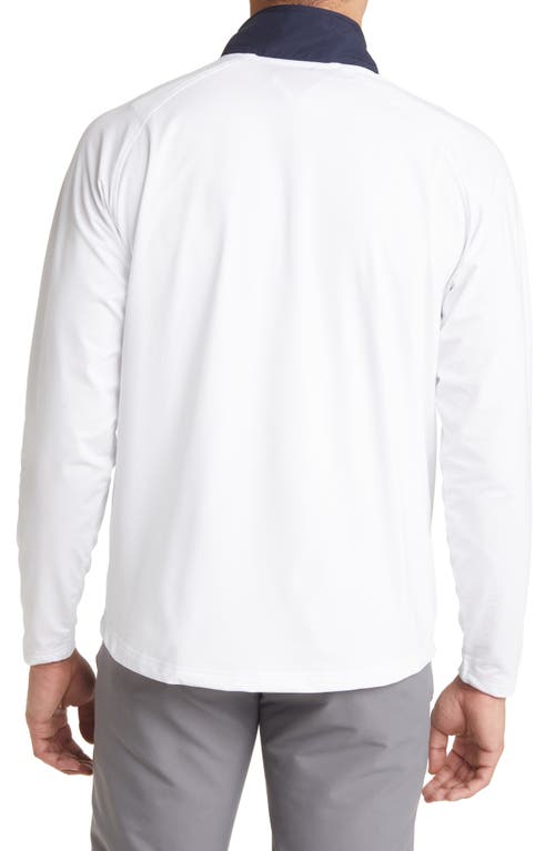 Cutter & Buck Adapt Eco Knit Hybrid Recycled Mens Quarter Zip In White/navy Blue