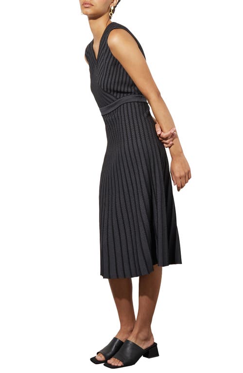 Shop Ming Wang Stripe Sleeveless Midi Sweater Dress In Blk/granite