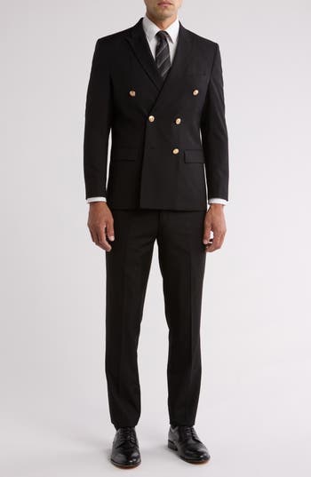 Gino Vitale Slim Fit Solid Double Breasted Suit In Black