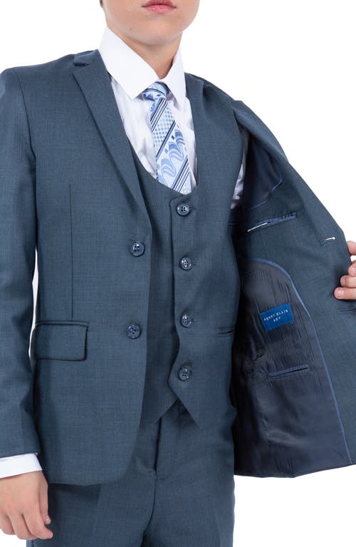 Perry Ellis Kids' Navy Five-piece Sharkskin Suit In Medium Navy