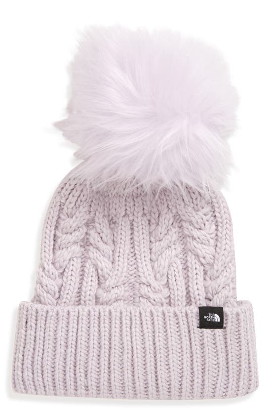 The North Face Kids Oh Mega Beanie With Faux Fur Pom In Lavender Fog