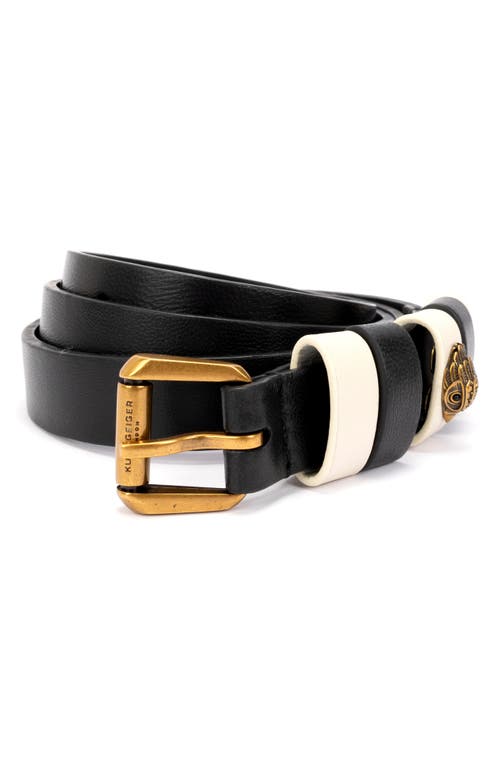 Kurt Geiger London Colorblock Keeper Leather Belt Black/Brass at Nordstrom,