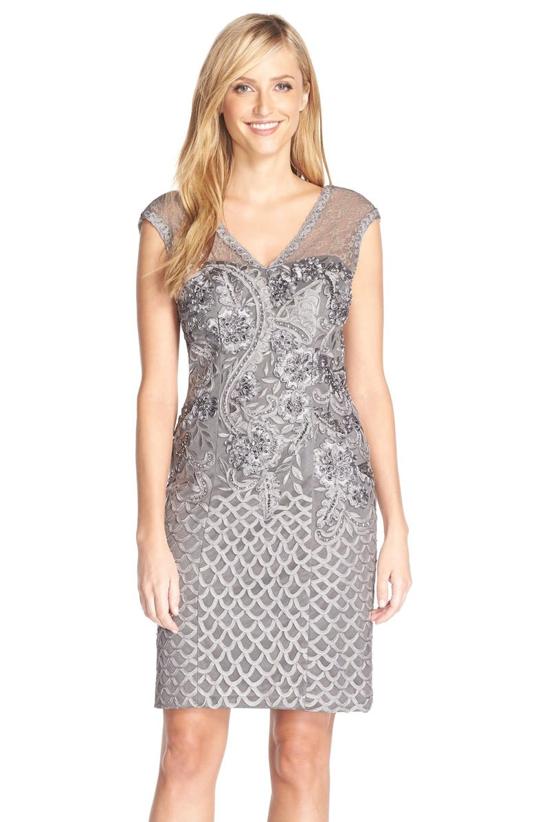 Sue Wong Embroidered Cap Sleeve Sheath | Nordstrom