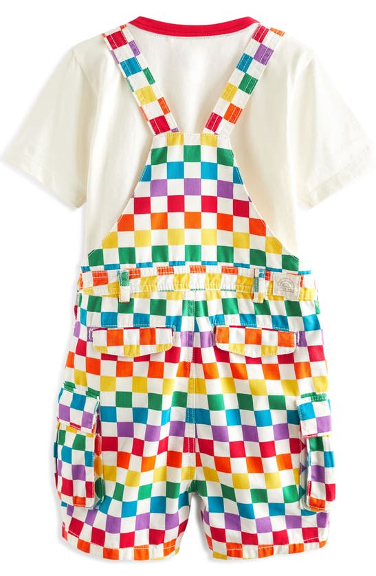 Shop Little Bird Kids' Checkerboard Short Overalls & T-shirt Set In White Rainbow