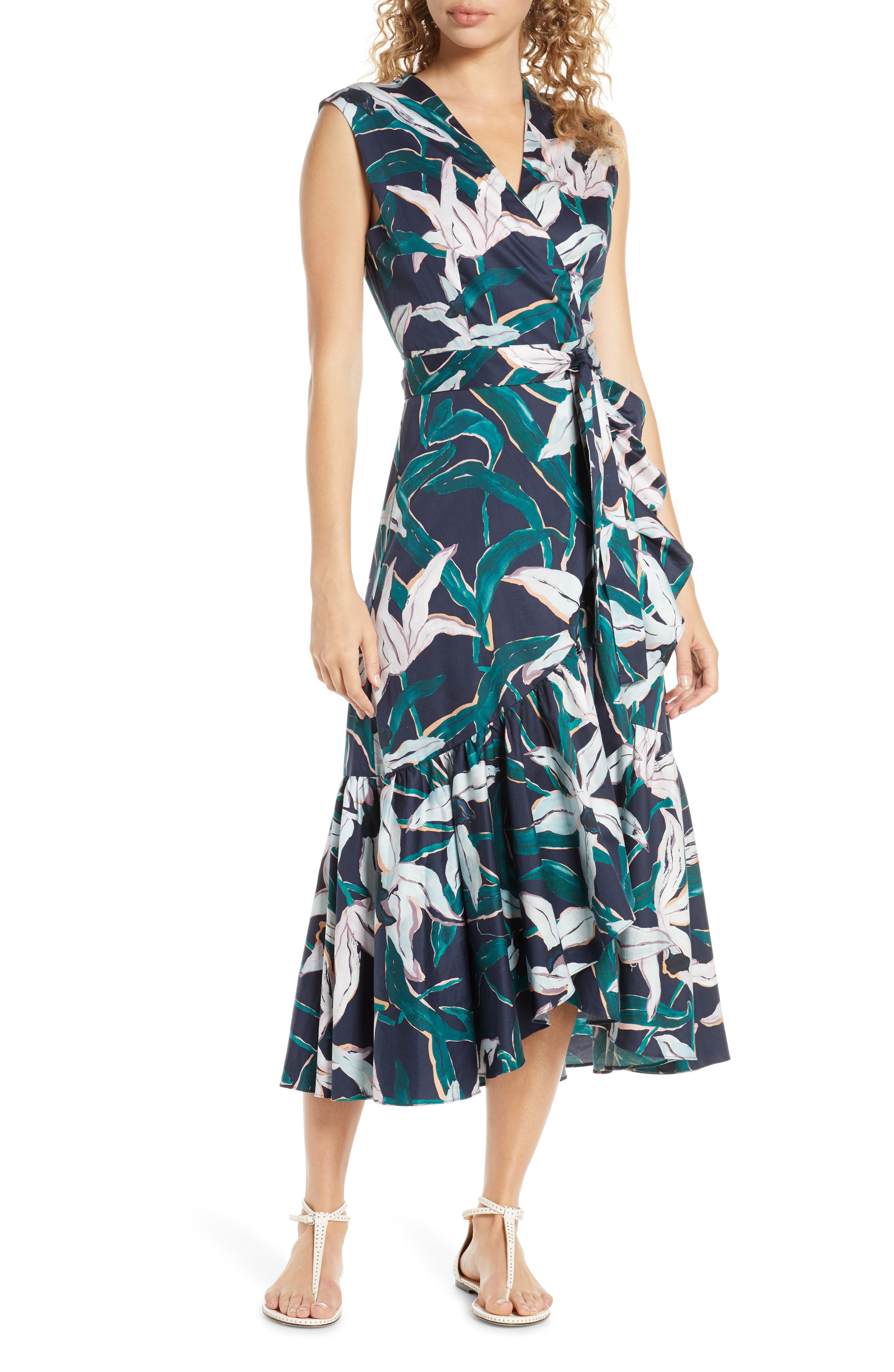 Tory Burch Print Cover-Up Wrap Midi Dress, Blue