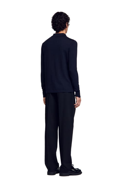 Shop Sandro Knit Polo Sweater In Navy Blue