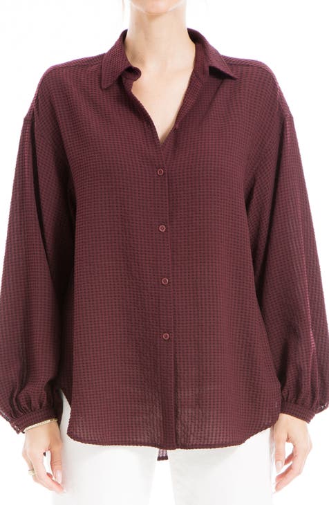 Babygrid Texture Long Sleeve Button-Down Blouse