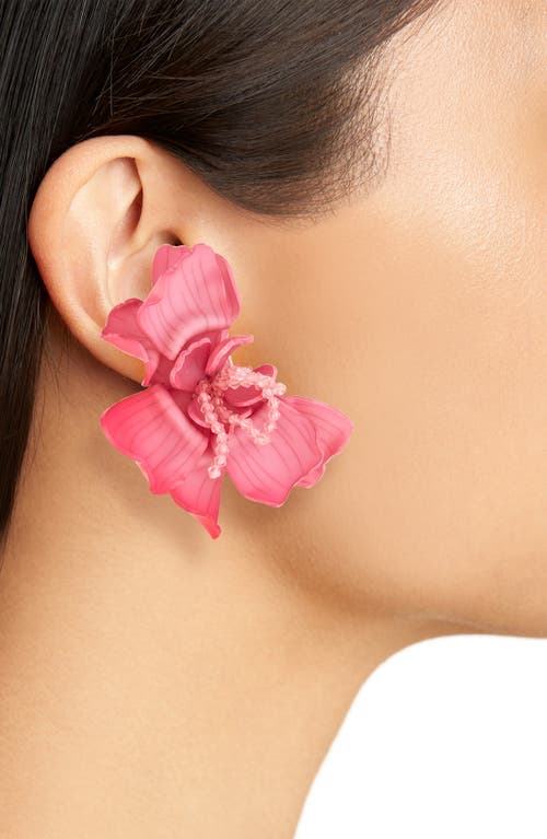 Oscar De La Renta Half Gardenia Clip-on Drop Earrings In Pink
