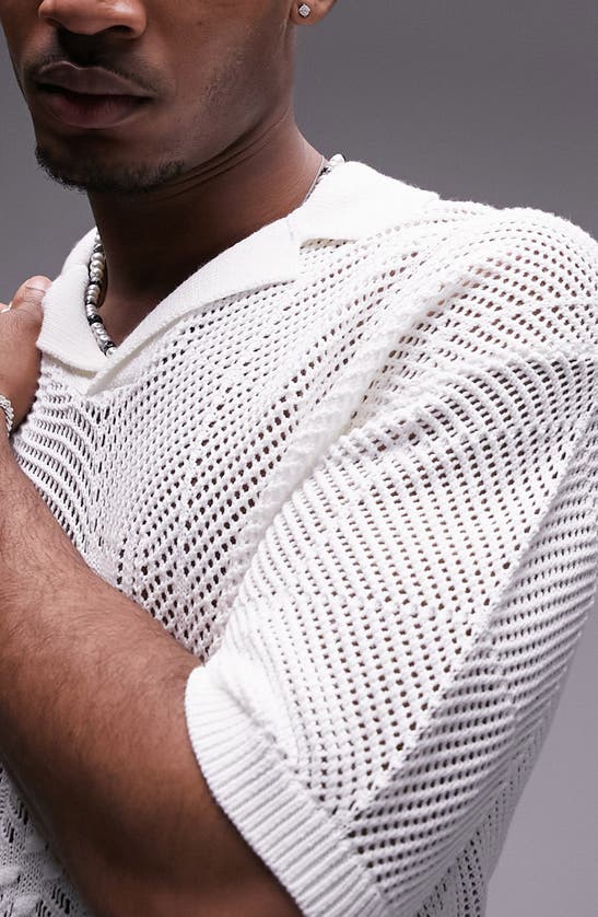 Shop Topman Revere Open Stitch Polo Sweater In White