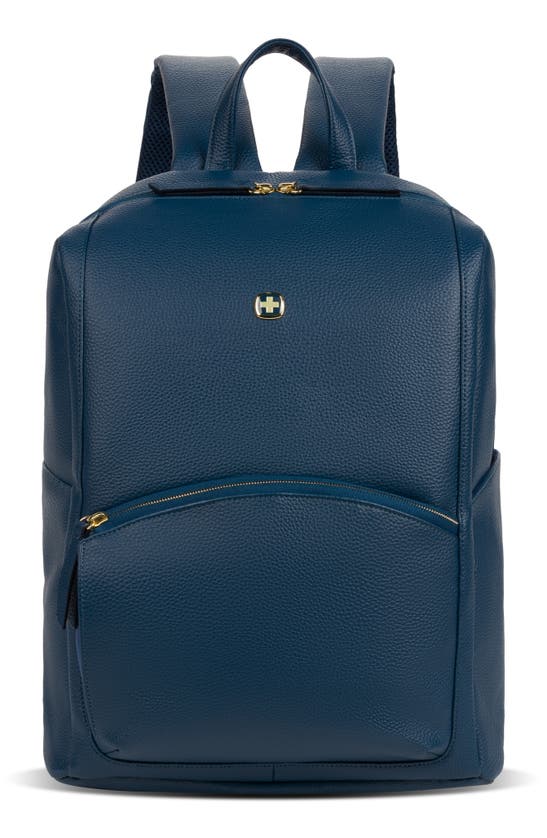 Swissgear 9901 Faux Leather Laptop Backpack In Navy