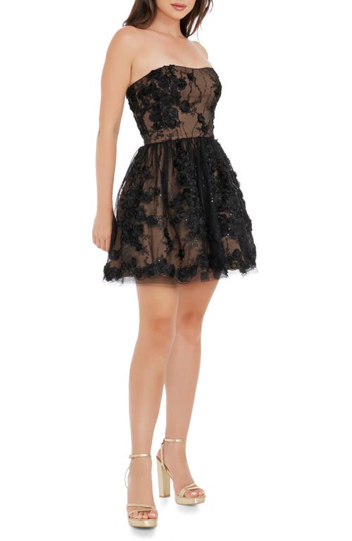 Shop Dress The Population Sasha Floral Appliqué Strapless Minidress In Black/nude