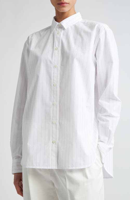 Shop Totême Toteme Signature Pinstripe Organic Cotton Button-up Shirt In White/ochre Pinstripe