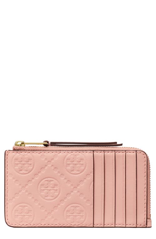 Shop Tory Burch T Monogram Debossed Zip Card Case In Blush